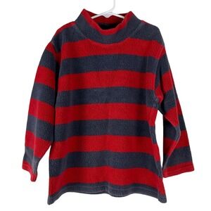 Mini Boden Fleece Top Kids 5-6Y Red Gray Striped Mock Neck Long‎ Sleeve EUC